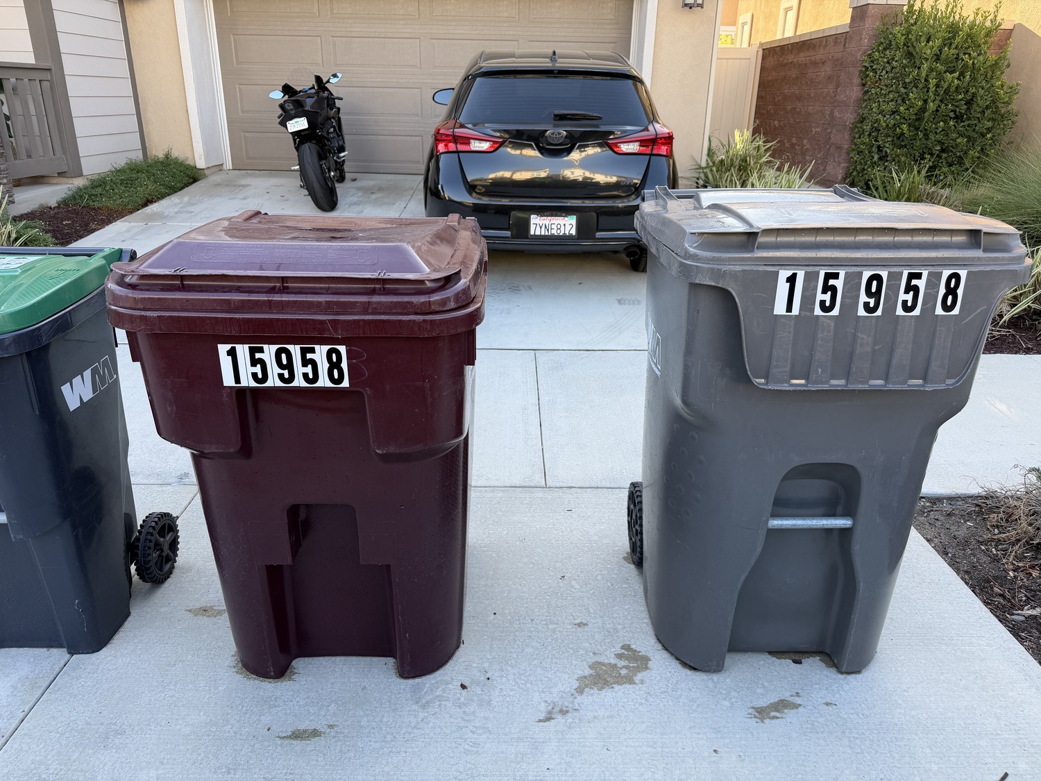 After: clean trash bins in the driveway